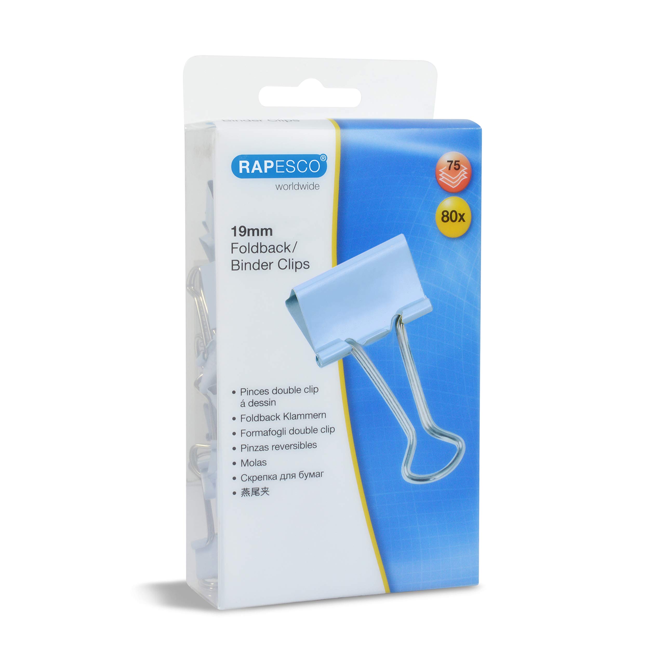 Rapesco 1490 19 mm Foldback Clips, Powder Blue, Pack of 80