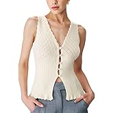 RIHOAS Womens Sleeveless V Neck Sweater Vest Ribbed Knit Button Down Tank Top Trendy Going Out Casual Sweater Vest Cami