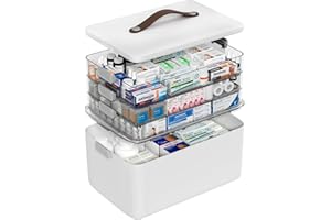 MOPALL 4-Tier Medicine Organizer Storage Box, Portable Latch Bin with Lid and Leather Handle, Cabinet Closet Organization for Home Office, Pill Bottle, First Aid, Sewing, Art, Craft