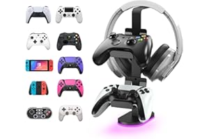 BELOPERA RGB Headphone Stand, 2-Tier Controller and Headset Aluminum Metal Stand for Xbox Seies X/S/One PS4 PS5 Switch PC (Black)
