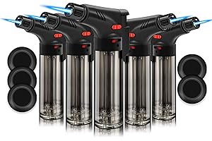 WANBRO 5 Pack of Torch Lighter, Powerful Windproof Jet Flame, Butane Gas Refill, with Safety Lock, Mini Blow Torch Lighters for Candle, Firework (NO Gas)