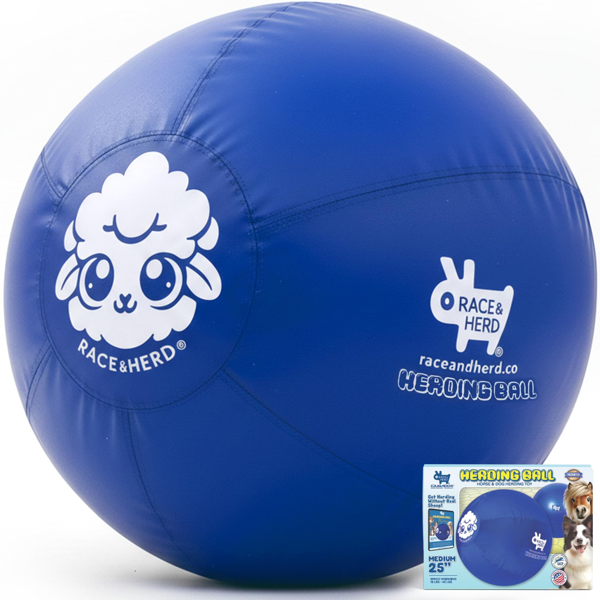 Photo 1 of Race&Herd 25" Original XXL Herding Ball for Dogs - Giant Herding Dog Ball Australian Shepherds, Herding Toys, Dog Training Toy for Medium Breeds, Dog Toy for Outdoor Play (for Medium Dogs, Blue)