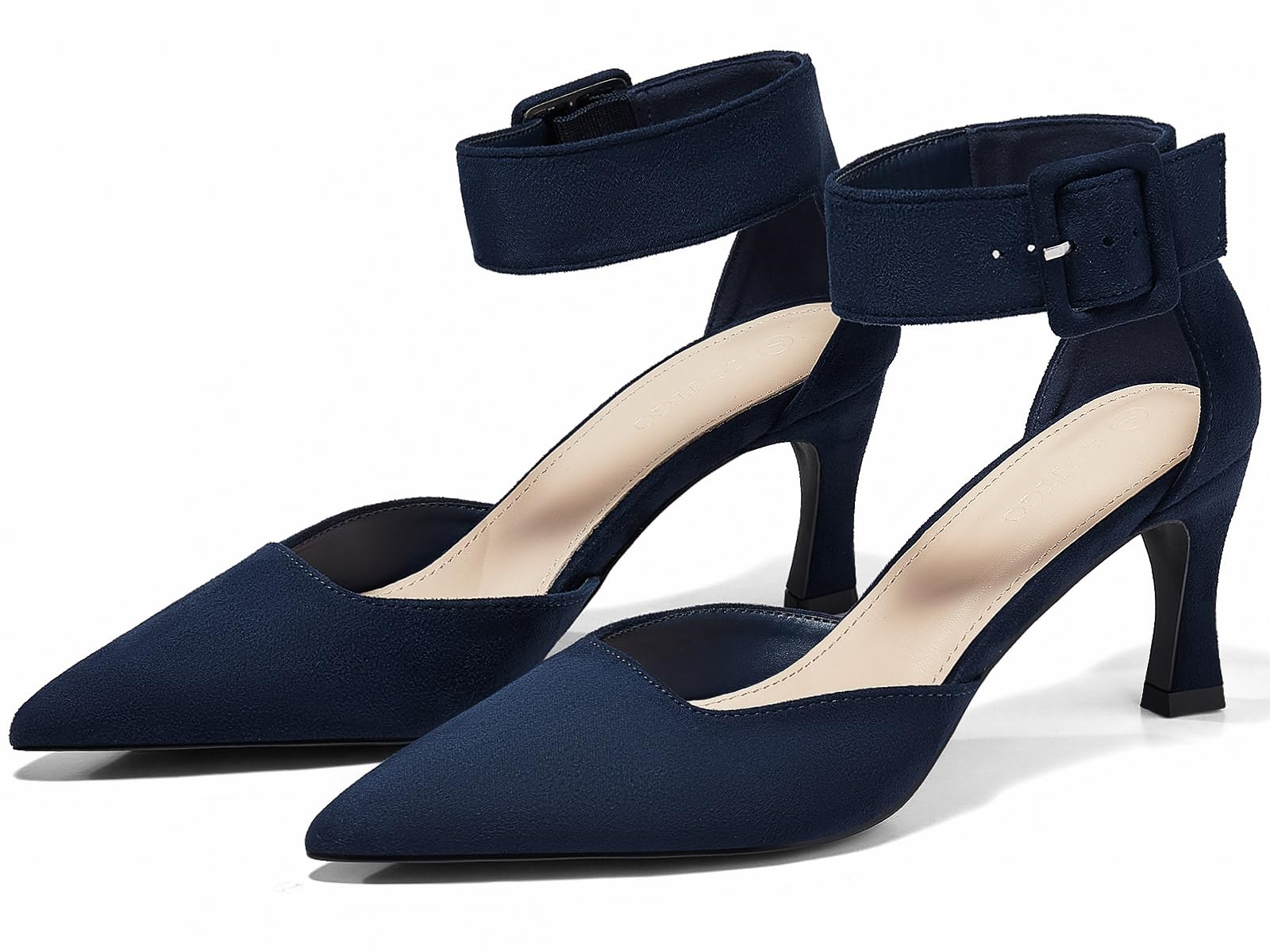 Coutgo Women's Pointed Toe Kitten Heel Pumps - Suede, Adjustable Ankle Strap, Low Heels For Wedding, Office, Party - View #5