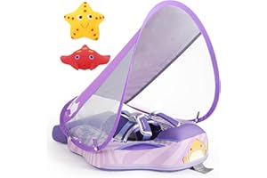 VQ-ANT Mambobaby Float with Canopy Size Improved Non Inflatable Infant Pool Float Smart Mambo Float Swim Trainer Add Tail Baby Swim Float Mambo Baby Float Solid Air Free Water Waist Swimming Ring