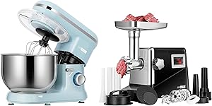VIVOHOME Stand Mixer, 650W 6 Speed 6 Quart Tilt-Head Kitchen Electric Food Mixer Blue & 1500W Electric Meat Grinder
