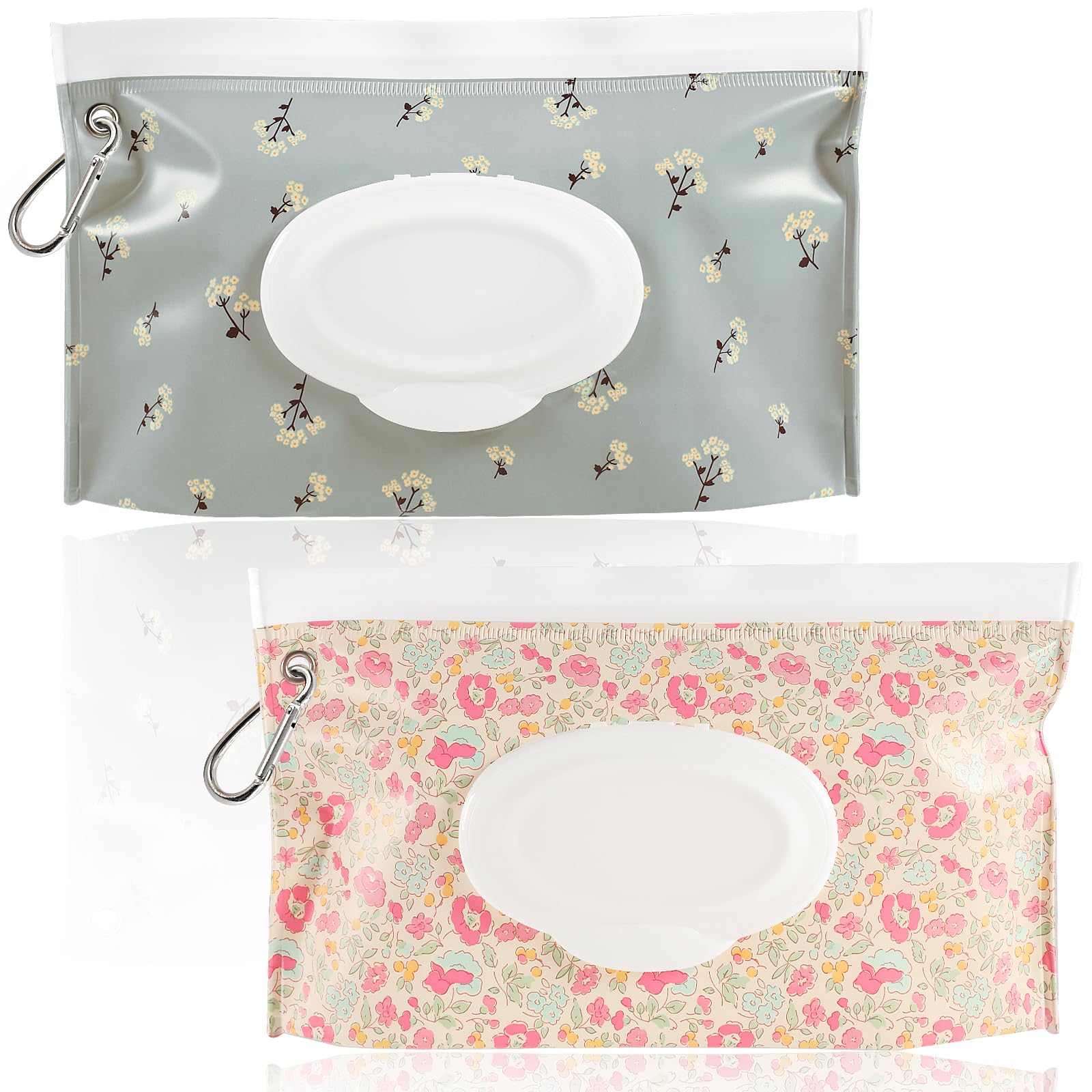 Photo 1 of FEBSNOW 2 Pack Baby Wipes Dispenser, Portable Refillable Wipe Holder Baby Wipes Container Travel Wipes Case Reusable Wet Wipes Pouch (Floral)