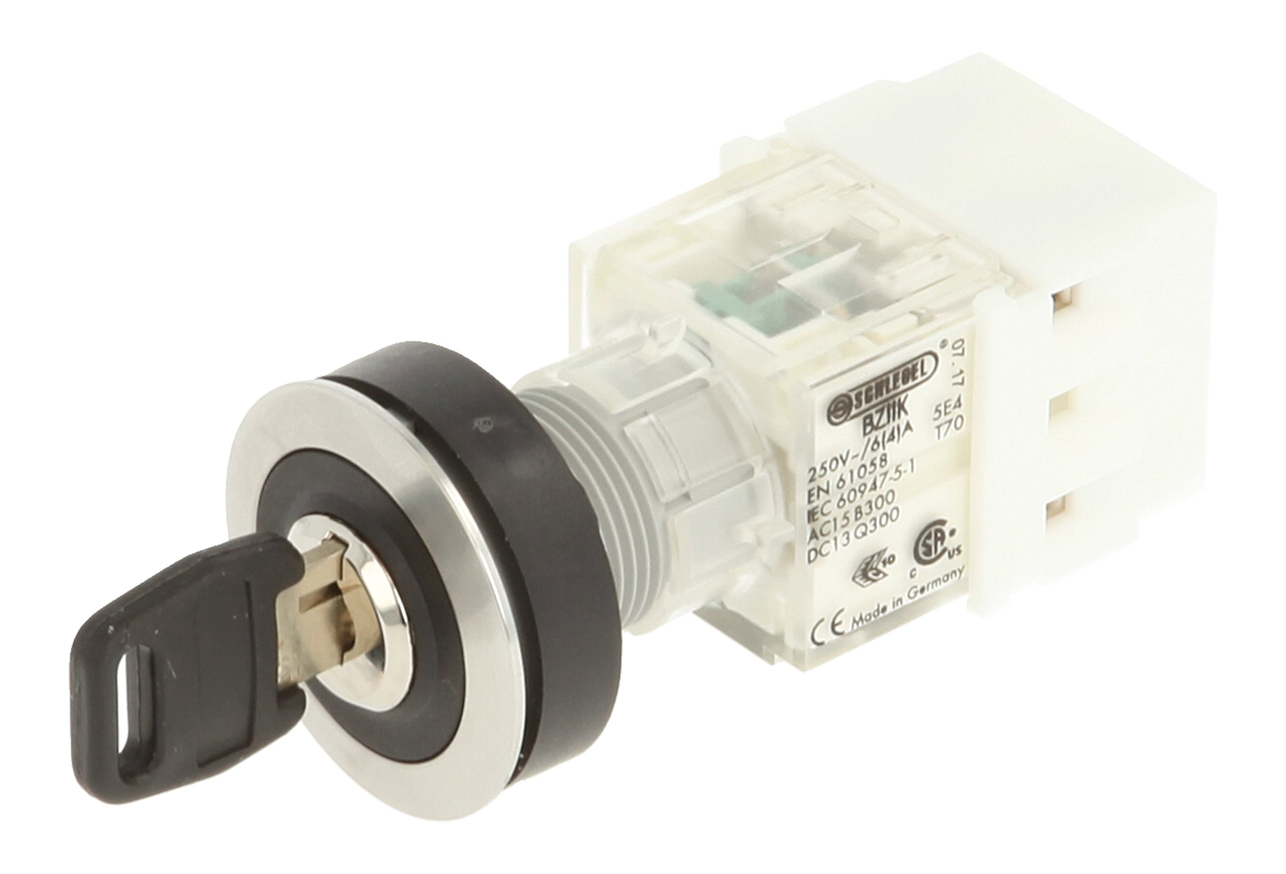 Schlegel 23.001.523 Key Switch Stainless Steel Touch 2 Positions 12-13 o'clock, Push Contact Sensor 2 N/O Contacts, Screw Connection