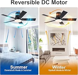 42 Inch Ceiling Fans with Lights and Remote,Flush