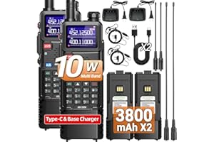 BAOFENG Radio Ham Radio Handheld 5RM 10W (Upgrade of UV-5R) Long Range Walkie Talkies Rechargeable Emergency NOAA Weather Two Way Radio with 3800mAh Battery USB-C Charger for Hunting Hiking,2 Pack
