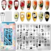 PH PandaHall 4pcs Flowers Nail Stamp Plate 110 Patterns Rose Daisy Nails Art Template Tulips Floral Nails Arts Stencils Leaf Plants Manicures Image Plate for Women Nails Decoration DIY Print Design