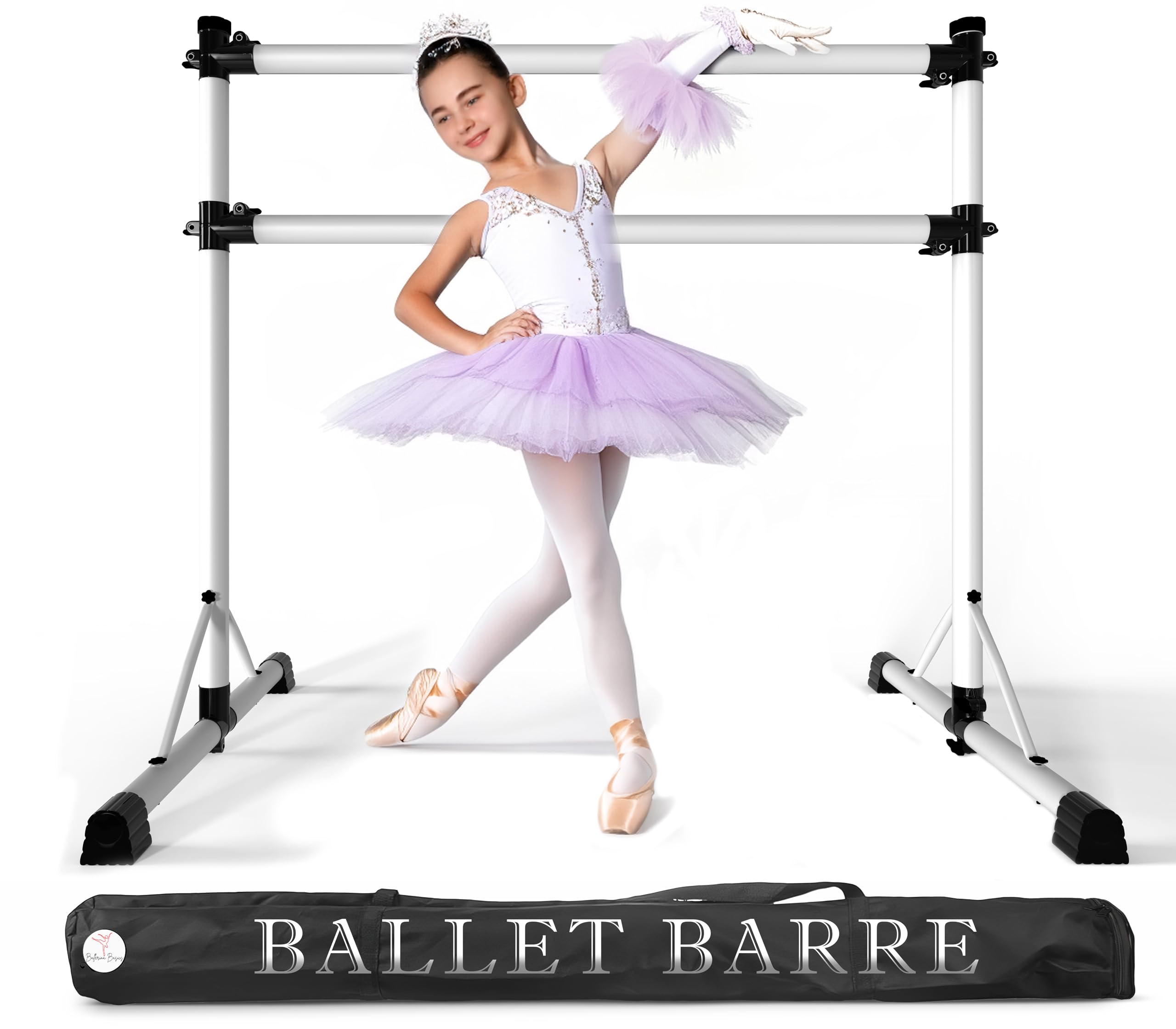 Photo 1 of ***Missing Hardware*** New & Improved 4 Ft Steel Double Ballet Barre with Carry Bag and Beginner Guide,Adjustable&Portable Ballet Barre for Home and Gym,Quality Ballet bar Anti-Wobble,Stretching Dance bar (Steel, White)