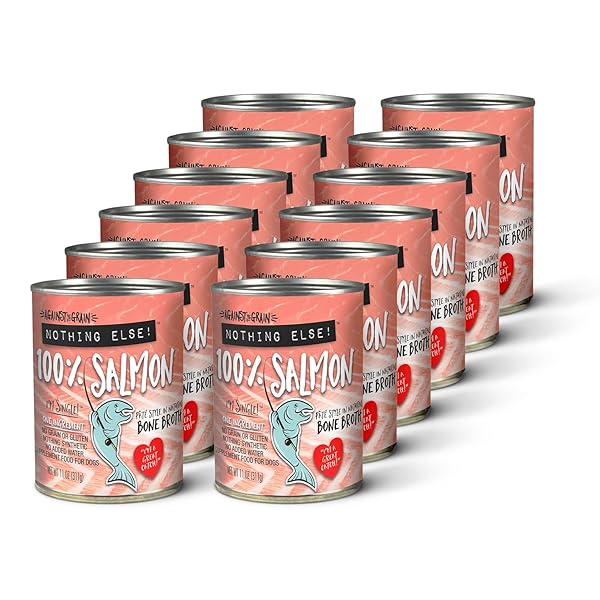 EVANGER’S AGAINST THE GRAIN NOTHING ELSE! 100% SALMON DOG FOOD – 12 COUNT, 11 OZ EACH – SINGLE-INGREDIENT MEATBALL TEXTURE IN NATURAL BROTH – WET DOG FOOD – GRAIN & GLUTEN FREE