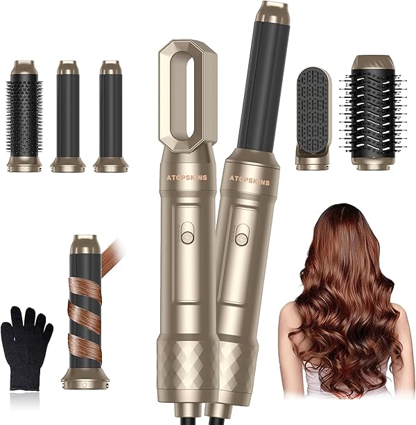 Atopskins 6 in 1 Air Styler set,Professioneller Haarstyler Set,1000W Hairstyler, Rundbürstenföhn, Lockenstab Auto-Wrap, Glätteisen, Ionen Föhn, Zum Styling, Volumisieren, Locken und Glätte