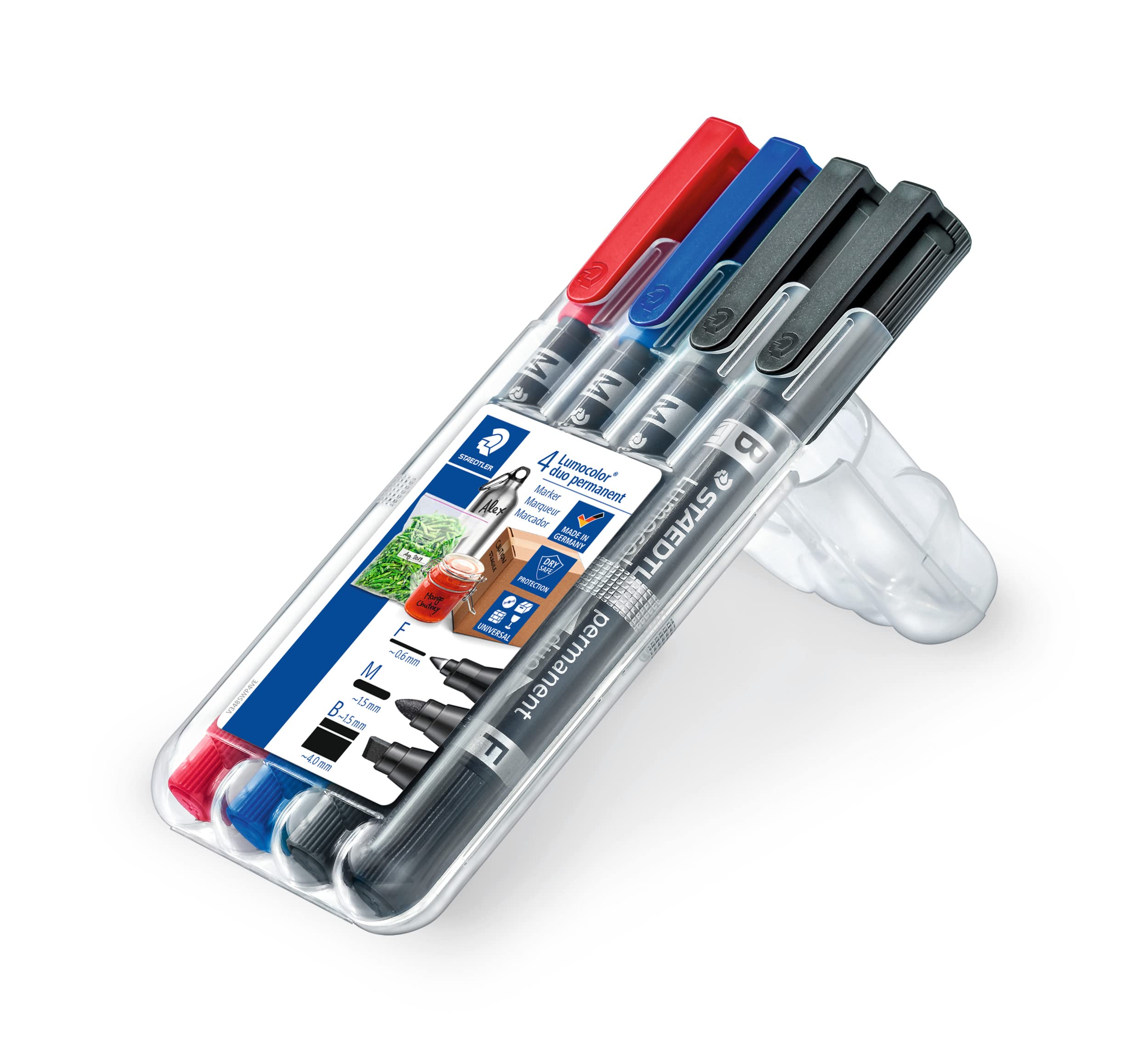 Staedtler Lumocolor duo permanent 348 double marker set Home Edition for many household labels, waterproof, made in Germany, 348 SWP4, colourful