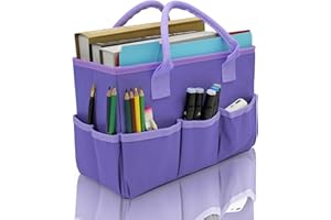 Cupohus Art Organizer Craft Storage Tote Bag with Pockets and Hadles, Oxford Fabric Carrying Caddy for Teacher, Officer, Artist, Students, Traveler, and more – Purple