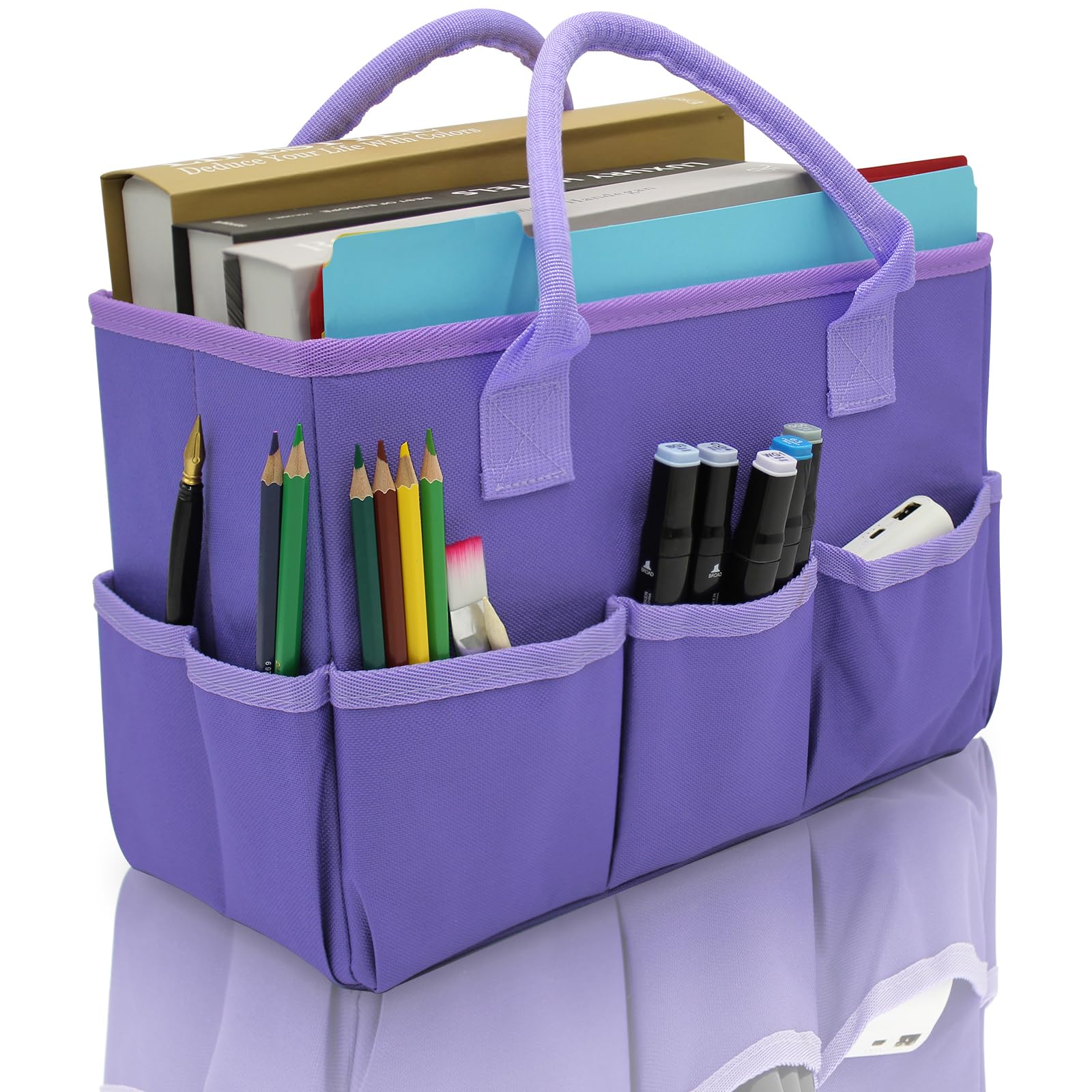 Photo 1 of Cupohus Art Organizer Craft Storage Tote Bag with Pockets and Hadles, Oxford Fabric Carrying Caddy for Teacher, Officer, Artist, Students, Traveler, and more – Purple