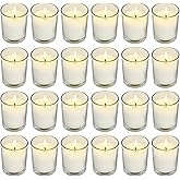 Soft Breeze 24 Pack Ivory Unscented Votive Glass Candles for Wishing, Hydrotherapy, Wedding, Birthday, Holiday, Party