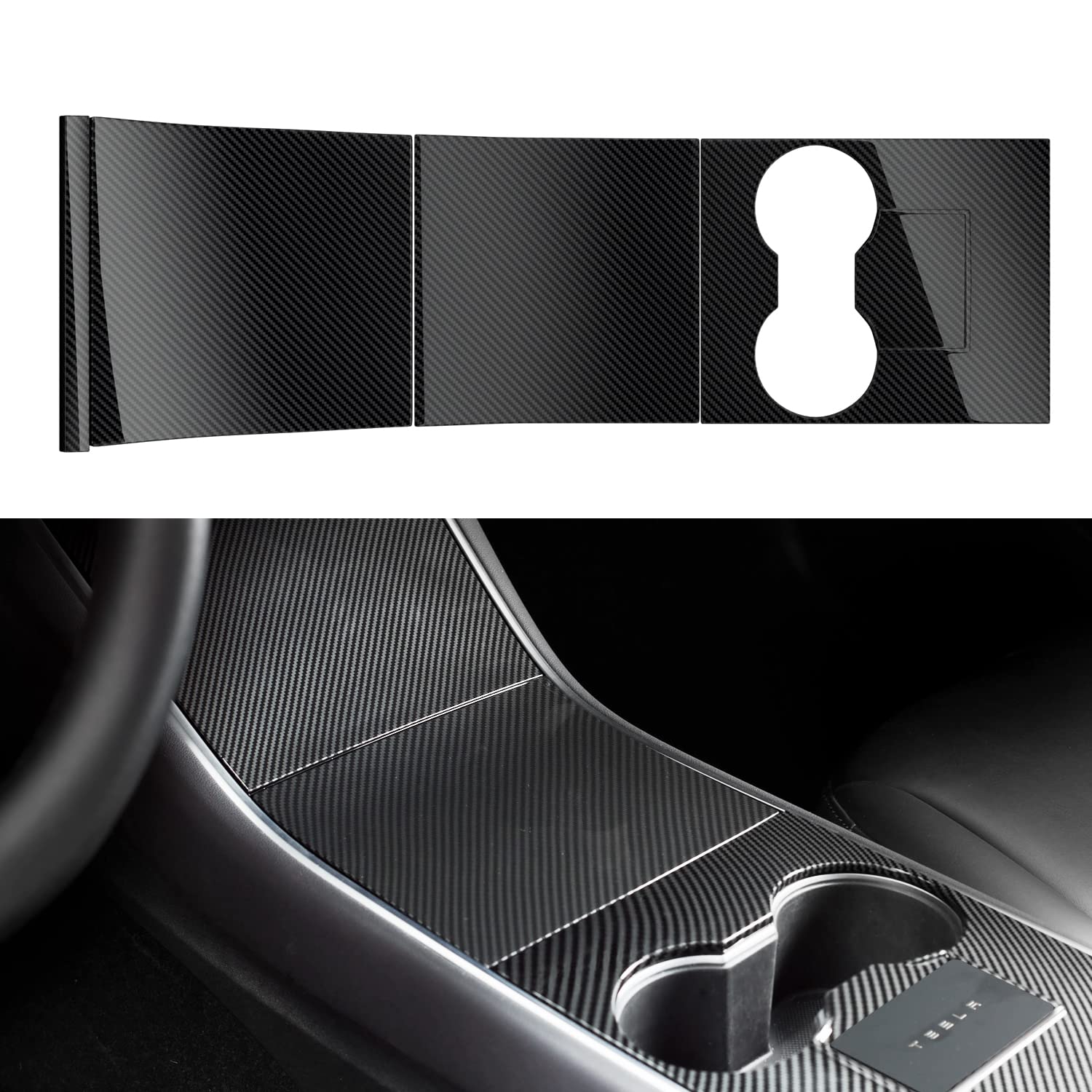 Photo 1 of Nestour 2016-2020 Tesla Model 3 Model Y Center Console Wrap Cover Kit, Non-Trace Remove Center Console Protector Accessories, Premium ABS Material. (Glossy Carbon Fiber)