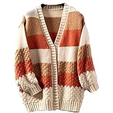JASCLS Women's Long Sleeve Color Block Chunky Cable Knitted Oversized Sweater Cardigans for Women
