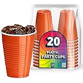 DecorRack 20 Party Cups 12 oz Disposable Plastic Cups for Birthday Party Bachelorette Camping Indoor Outdoor Events Beverage Drinking Cups (Orange, 20)