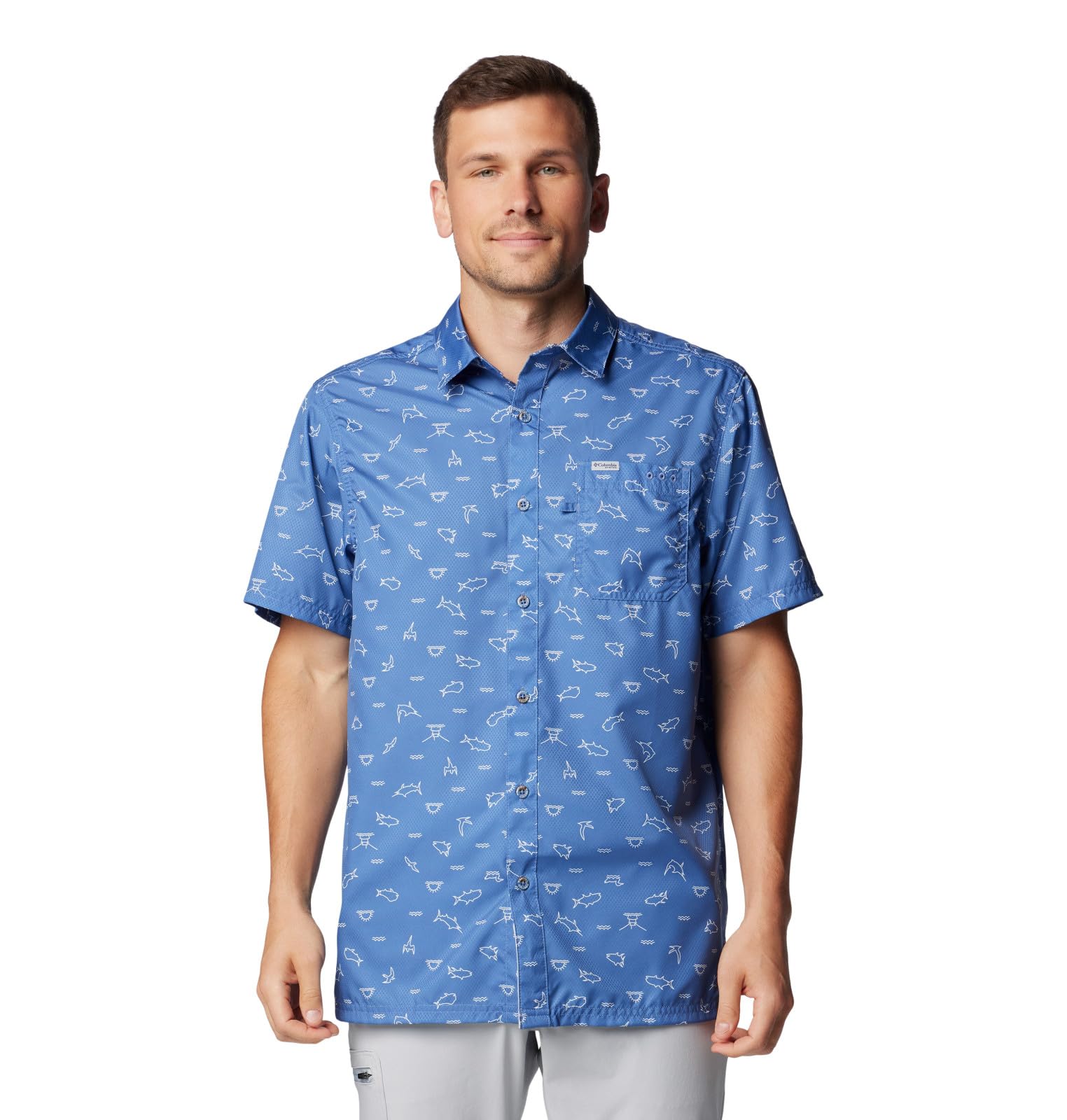 Columbia Men's Super Slack Tide Camp Shirt, Bluebell Deepdivers, X-Large Tall Image