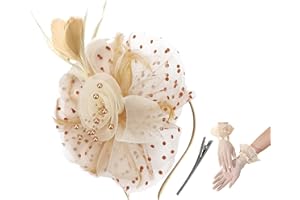 QIYIFAN Women's Feather Mesh Flower Fascinator with Headband and Clip Wedding Tea Party Kentucky Derby Fascinator Hats