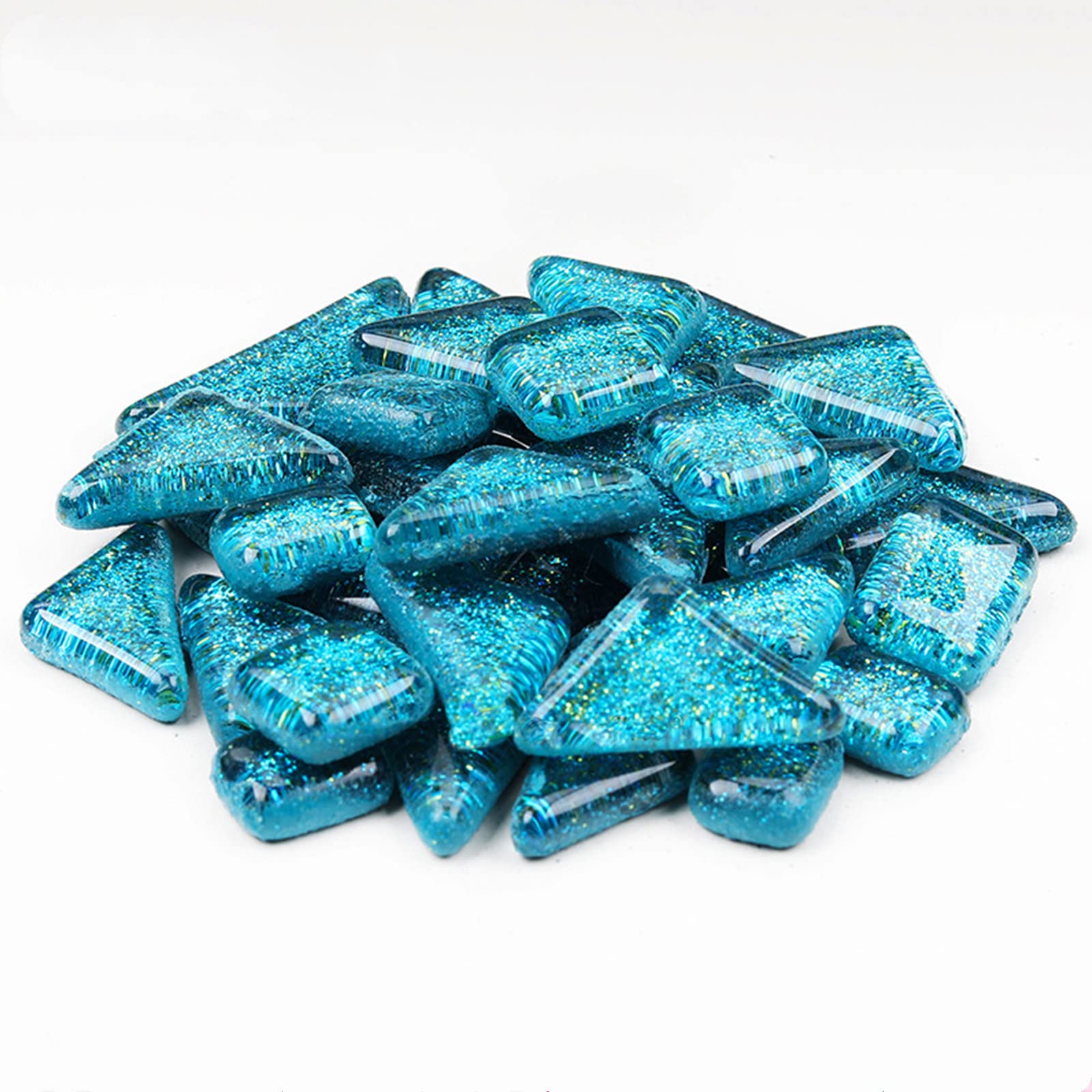 200g Glass Mosaic Tiles Glitter Crystal Square and Triangle Mosaic Stones Glass Pieces for Home Decoration or Crafts(Peacock Green)
