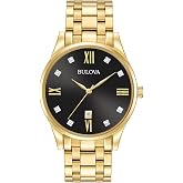 Bulova Men's Classic Stainless Steel Watch with Diamonds and Day Date