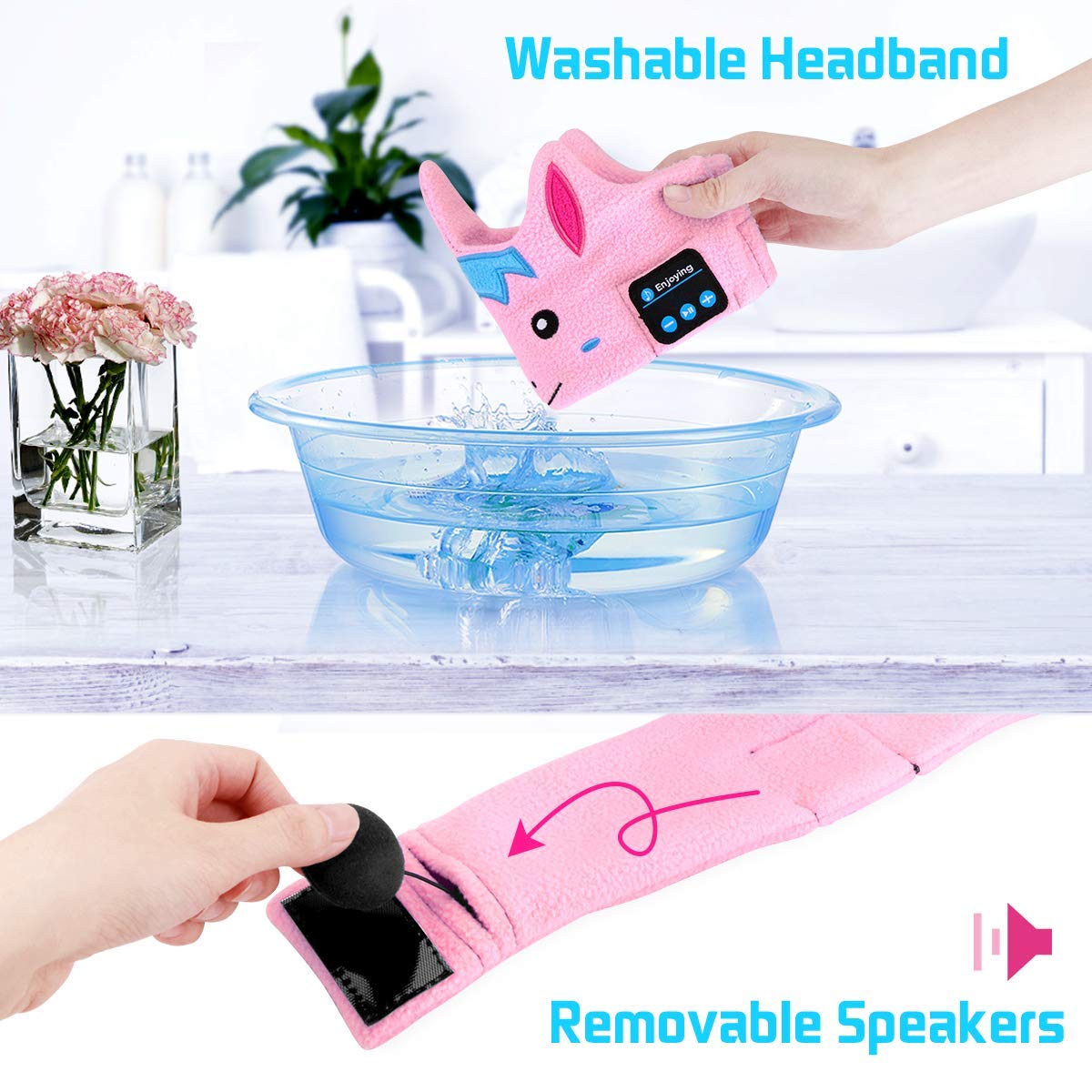 WU-MINGLU Kids Headband Headphones, Wireless Bluetooth Music Soft Fleece Headband Children\'s Headband Earphones Sleep Headphones Built-in Mic Adjustable Washable For Home, Travel