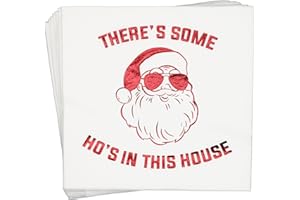 AISOSIKS There’s Some Hos in This House Napkins, Funny Christmas Party Decorations, Christmas Xmas Holiday Party Decorations, Christmas Friendsmas Birthday Party Supplies(5 x 5 In, Red Foil, 50-Pack)