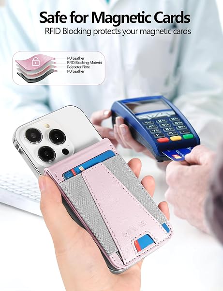 HIWE FOR MAGSAFE WALLET, MAGNETIC WALLET WITH ADJUSTABLE STAND, EIFFEL-TOWER MAGSAFE WALLET STAND FOR IPHONE 16/16 PRO/15/14/13/12 SERIES, OPEN ID WINDOW, 8 CARD HOLDER, VEGAN LEATHER, PINK AND GRAY