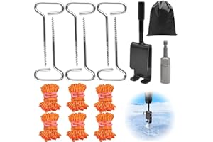Heavy Duty Ice Anchor Tool Kit, 6 Pcs Stainless Steel Ice Fishing Tent Stakes Nails with Ice Anchor Drill Adapter and 6 Pcs A
