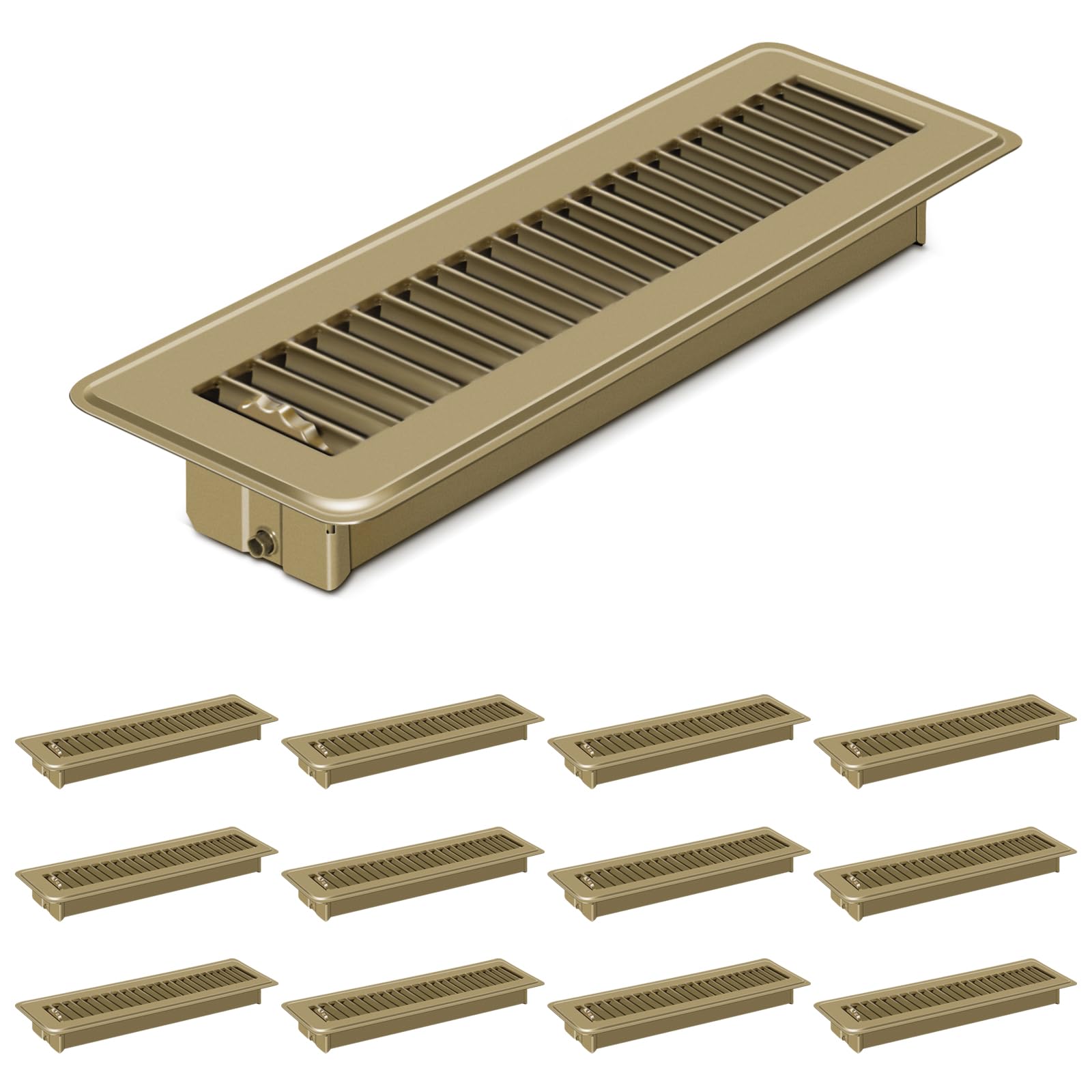 12 PCS Floor Vents Floor Registers 2x10 inch, Heavy Duty Metal Heat Air Vent Covers 2 X 10 with Rust Proof Finish for Home Office Wall Floor Registers Grilles & Vents (12, Brown, 2x10 Inches) Image