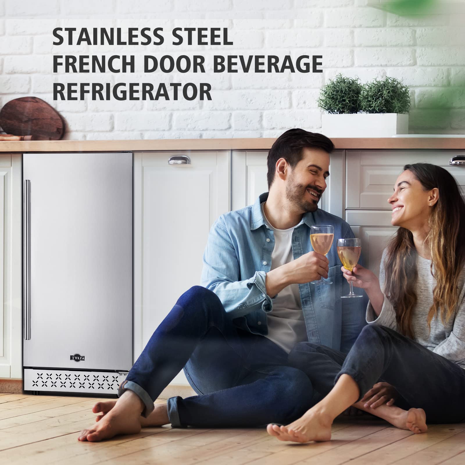 Tylza Beverage Refrigerator 15 Inch Wide, Mini Fridge Stainless Steel Under Counter Beverage Cooler, 130 Cans Beer Fridge with Built-in and Freestanding Beverage Fridge
