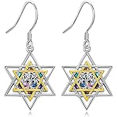 YAFEINI Star of David Earrings S925 Sterling Silver Tree of Life Eardrop with Abalone Shell Dangle Drop Earrings Jewelry Gifts for Women
