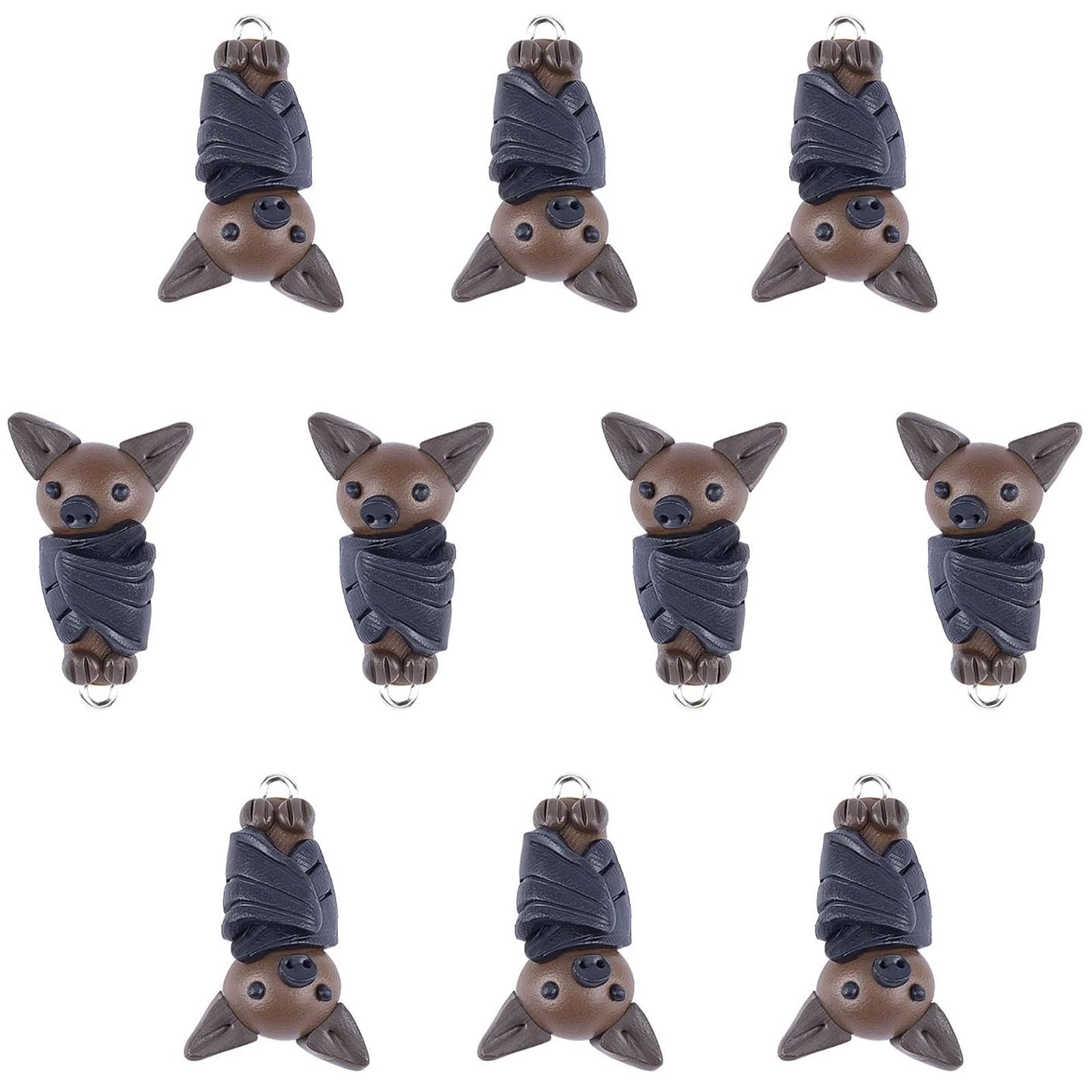 CHGCRAFT 10PCS Bat Handmade Polymer Clay Pendants Charm for Phone Straps Key Bag Charms Necklace Bracelet Jewelry Making and Crafting