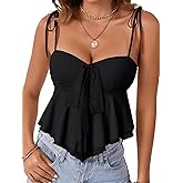 Rooscier Women's Straps Knotted Front Sleeveless V Neck Vintage Peplum Sexy Cami Top