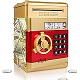 Surejoy Piggy Bank for Boys Girls, Large Electronic Real Money Coin Bank with Safe Password Lock, Auto Scroll Paper Money Pla