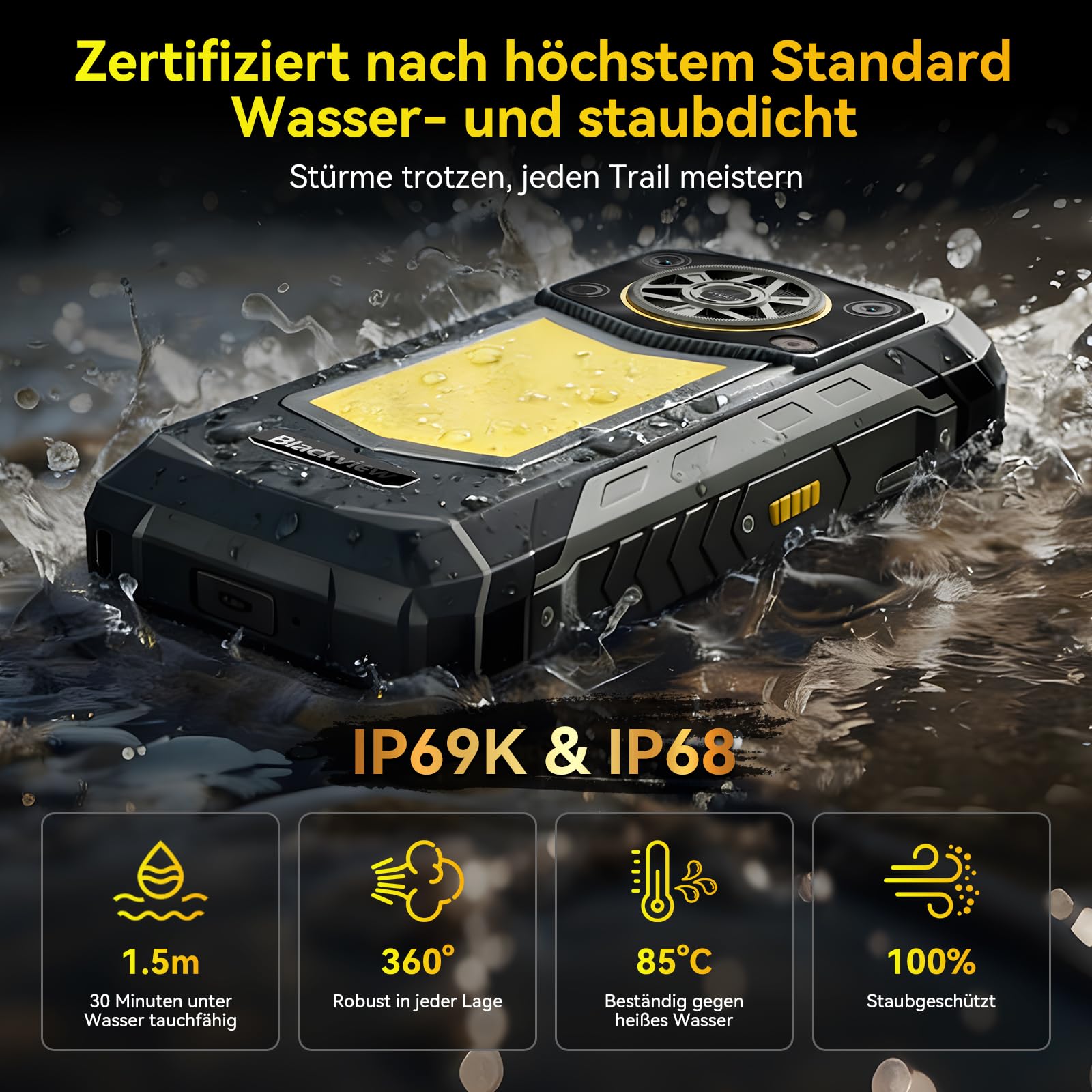 Blackview Rock 5 Outdoor Handy 2026, 20000mAh Business Handy, 24GB+256GB/2TB Android 16 Outdoor Smartphone, 108MP+50MP+20MP Nachtsicht, 6.78" FHD+ Display 120Hz IP69K, 4G/NFC/OTG/GPS/3 Jahre Garantie 7