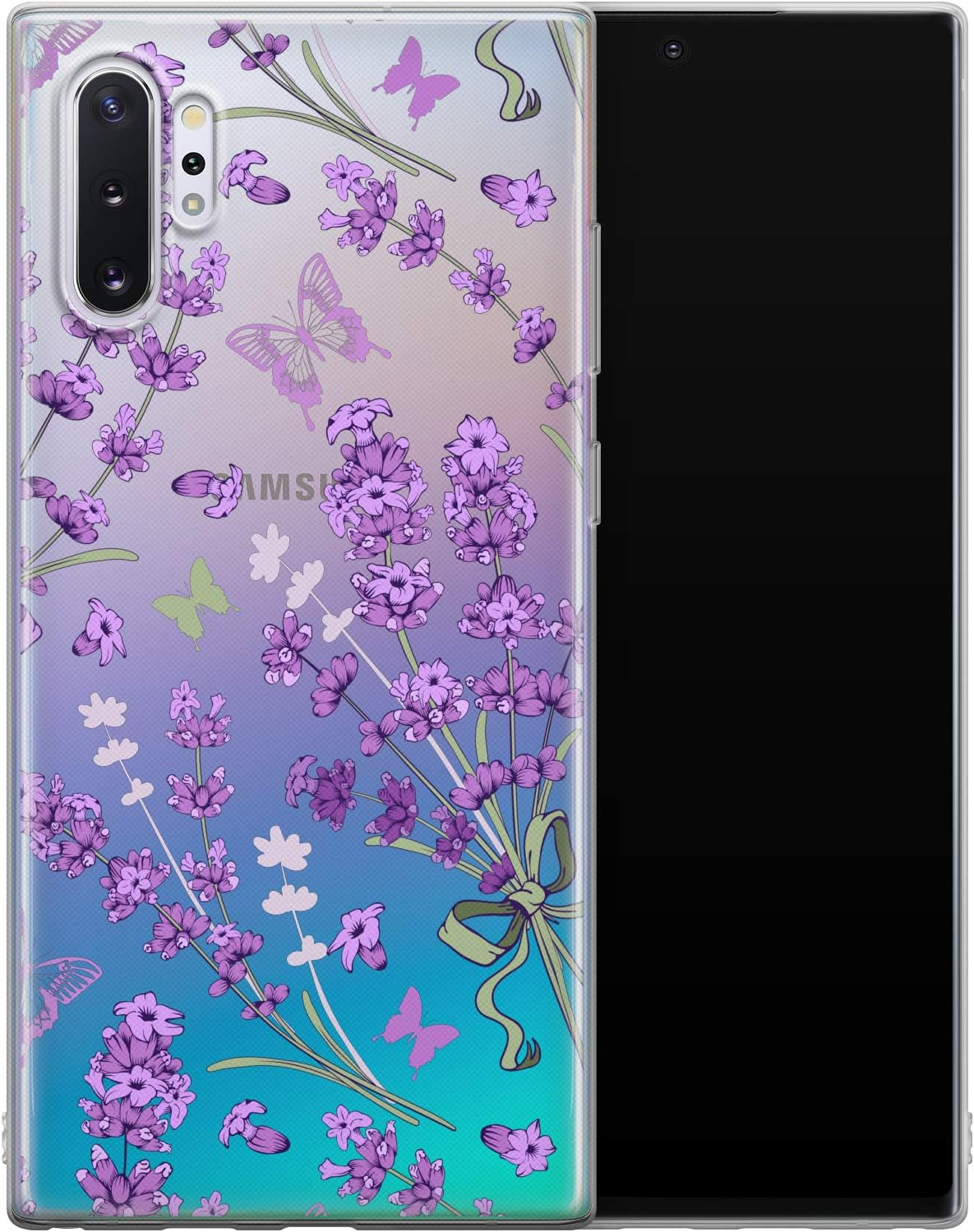 Ufola Case for Samsung Galaxy A91 A01 A9 A10s A8 A71 A6s A20s A70 A50 Clear Lightweight Cover Print Flexible Gift TPU Design Smooth Slim Lavenders Pattern Beautiful Purple Plant Floral Flower Nature