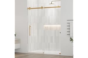 DELAVIN 56-60.in W x 75.in H Frameless Shower Door, Water Repellent Gold Shower Door with SGCC Certified Clear Tempered Glass, Easy Sliding Showe Door with Explosion-Proof Film, Stainless Steel