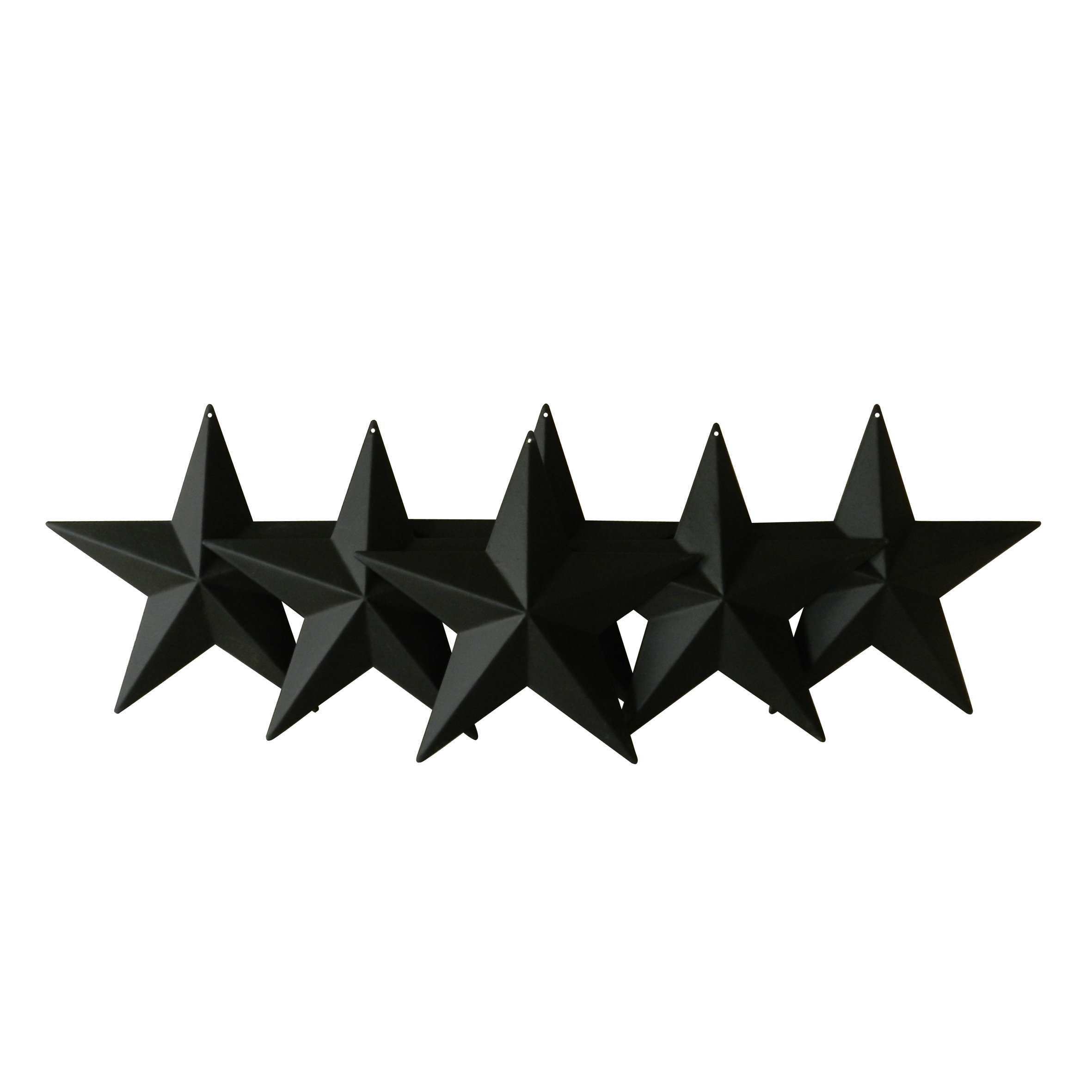 CVHOMEDECO. Country Rustic Antique Vintage Gifts Metal Barn Star Wall/Door Decor, 5.5 Inch, Set of 6. (Matt black)