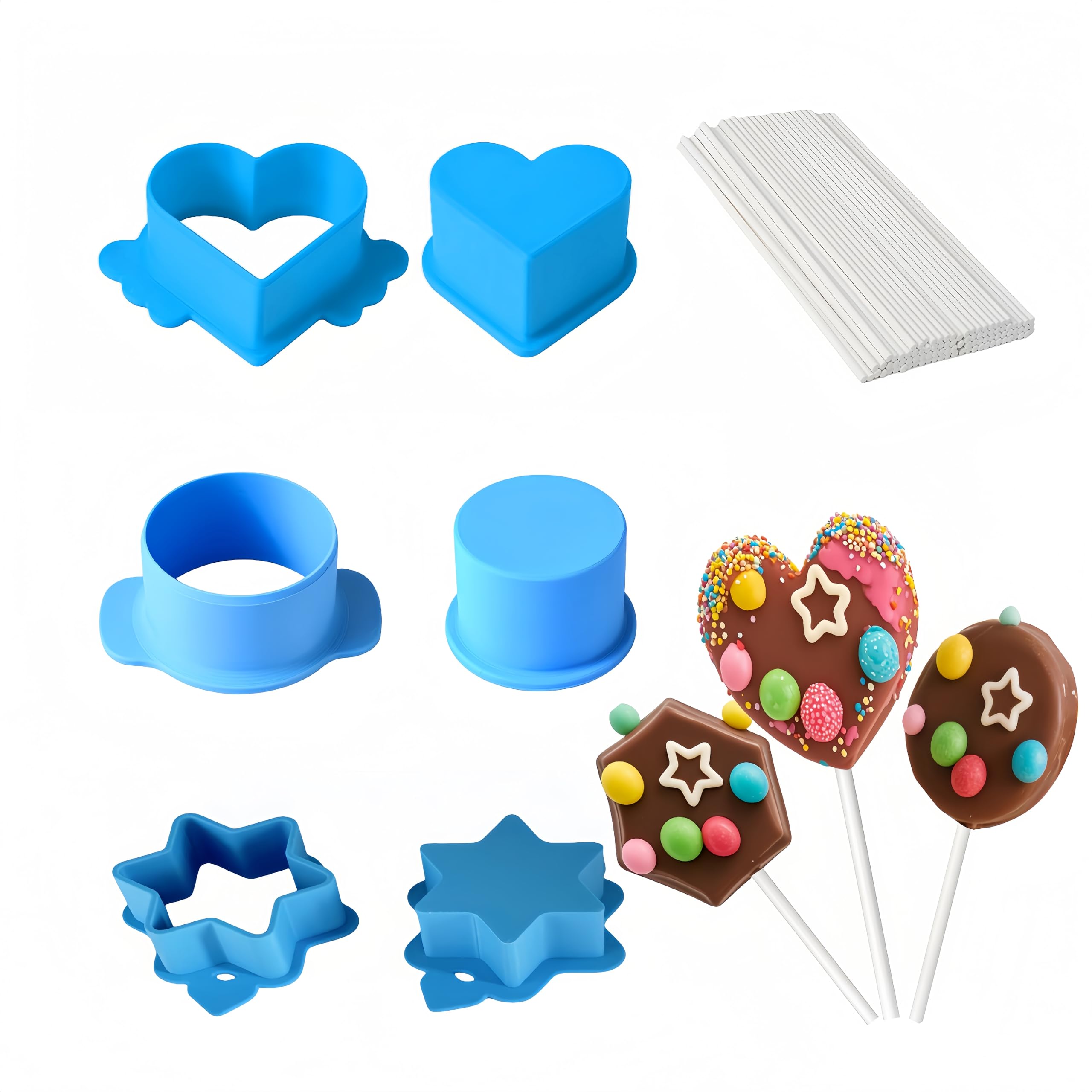 Photo 1 of 3pcs Round and heart and star cake popular knives, Cake popular kits, Dessert baking molds, Baking tools for home baking, Birthday parties, Wedding desserts?Free 100pcs sticks?