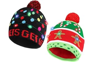 Blowata Christmas Hat Light Up Christmas Knitted Beanie Hat, Cute Cartoon Design Xmas Knit Cap with 6 Colorful LED Lights