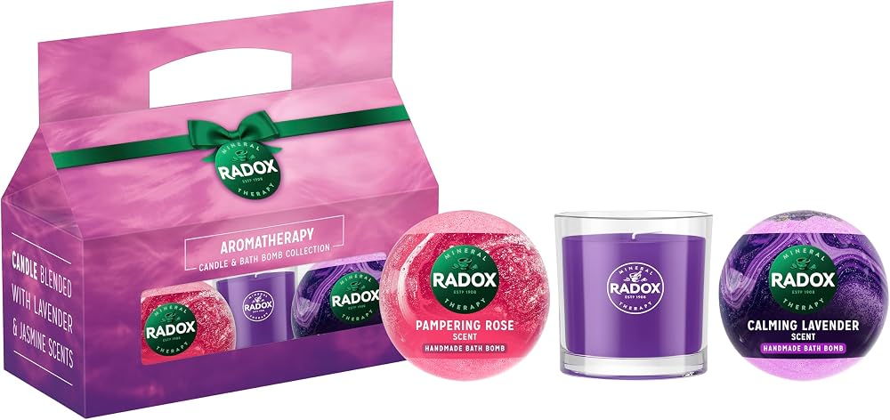 Radox Aromatherapy Gift Set Lavender Jasmine Candle Bath Bombs 2 Piece