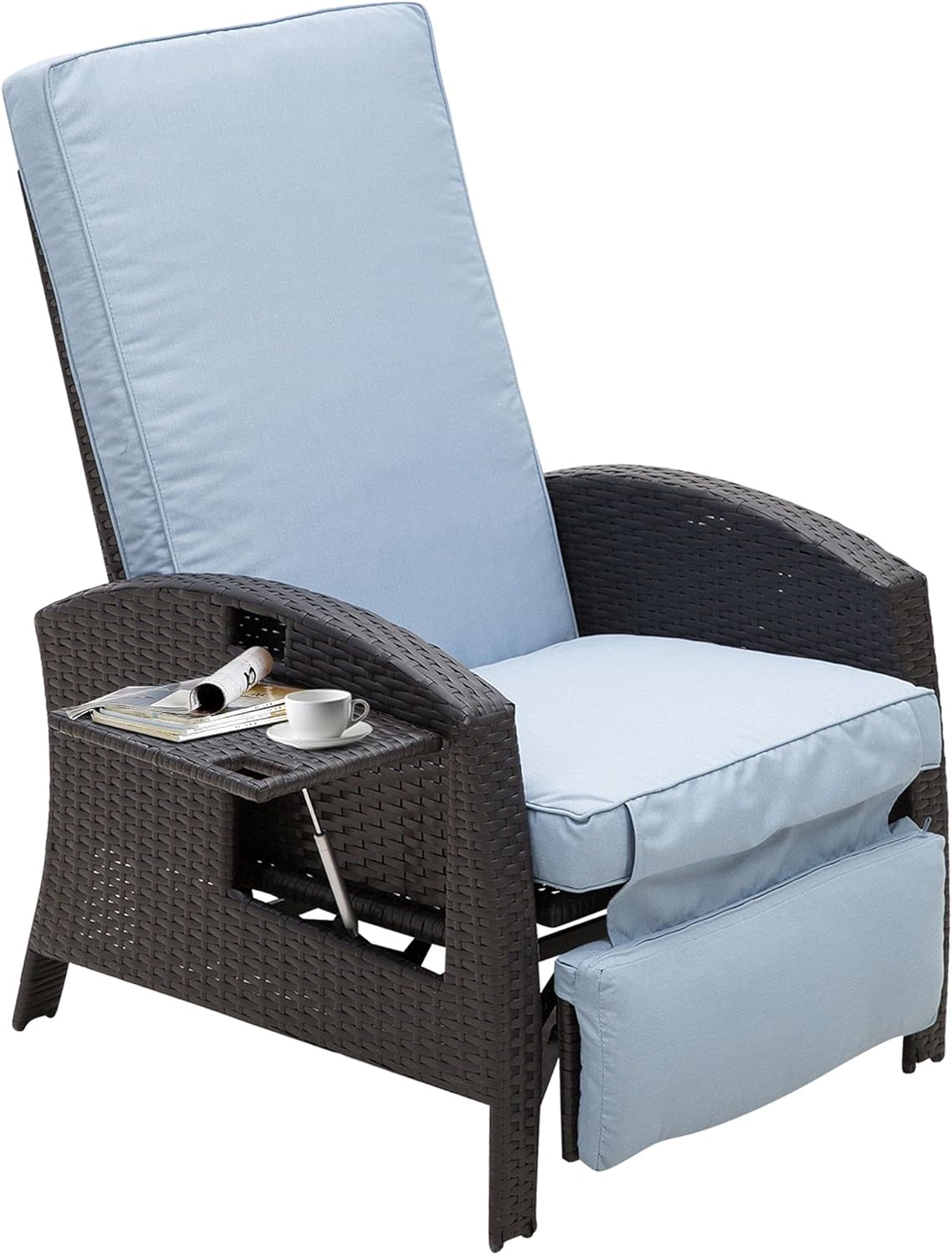 modern double chaise lounge outdoor on Outsunny Rattan Wicker Recliner With Adjustable Back Small Side Table All Weather Removable Cushion For Patio Backyard Pool Porch Coffee Garden Outdoor Amazon Com