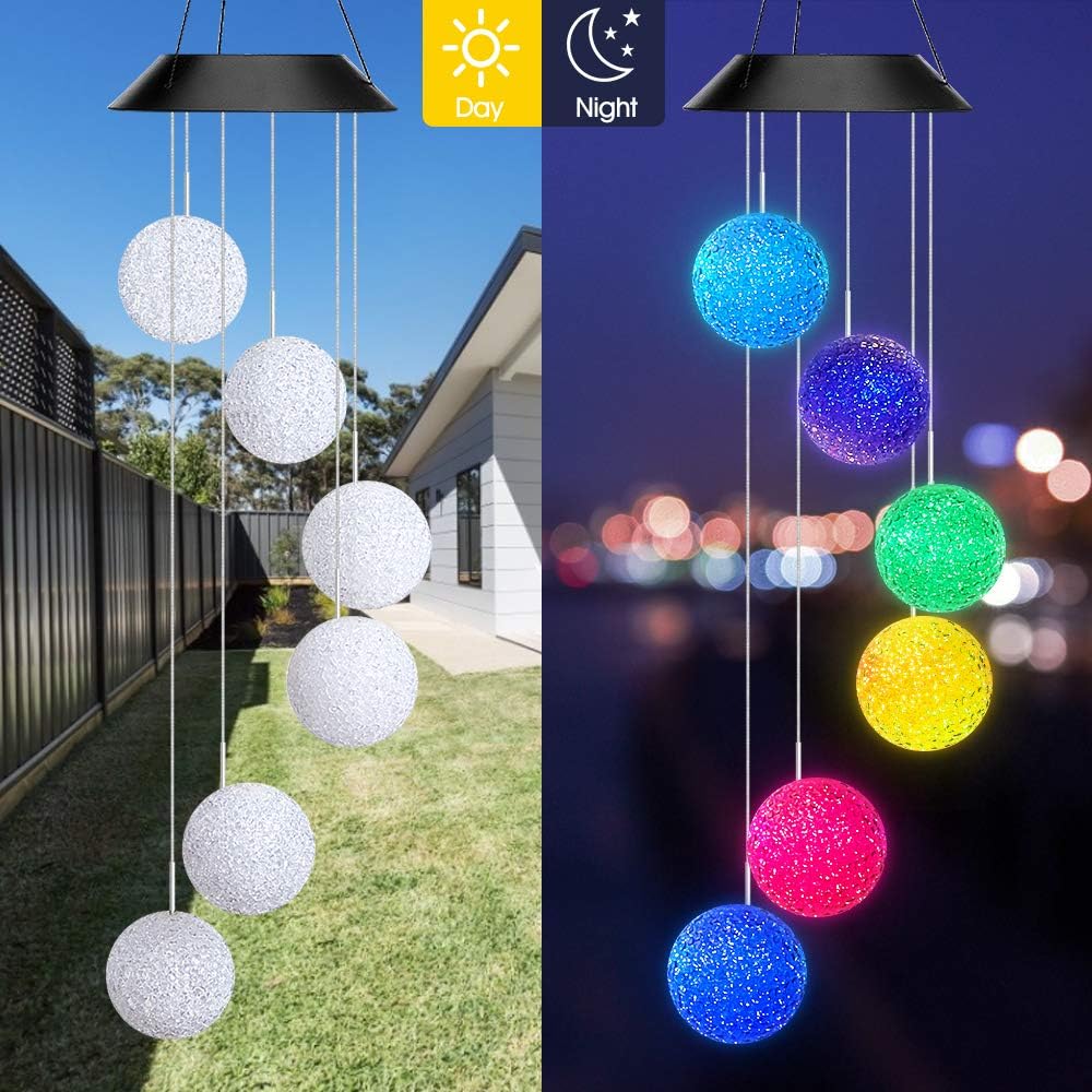 AceList Color Changing Solar Power Wind Chime Crystal Ball Wind Chime Wind Mobile Portable Waterproof Outdoor Windchime Light for Patio Yard Garden Home : Garden & Outdoor