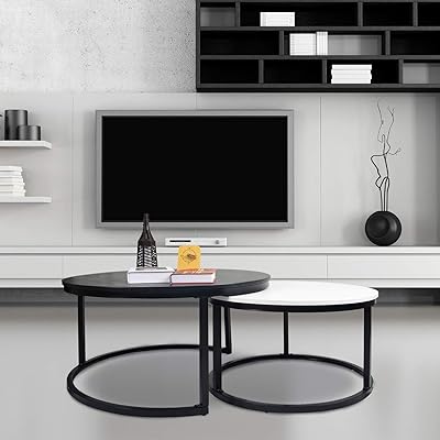 Buy Round Coffee Tables 2 Round Nesting Table Set Circle Coffee Table With Storage Open Shelf For Living Room Modern Minimalist Style Furniture Side End Table Of Stable Black White Online In Turkey