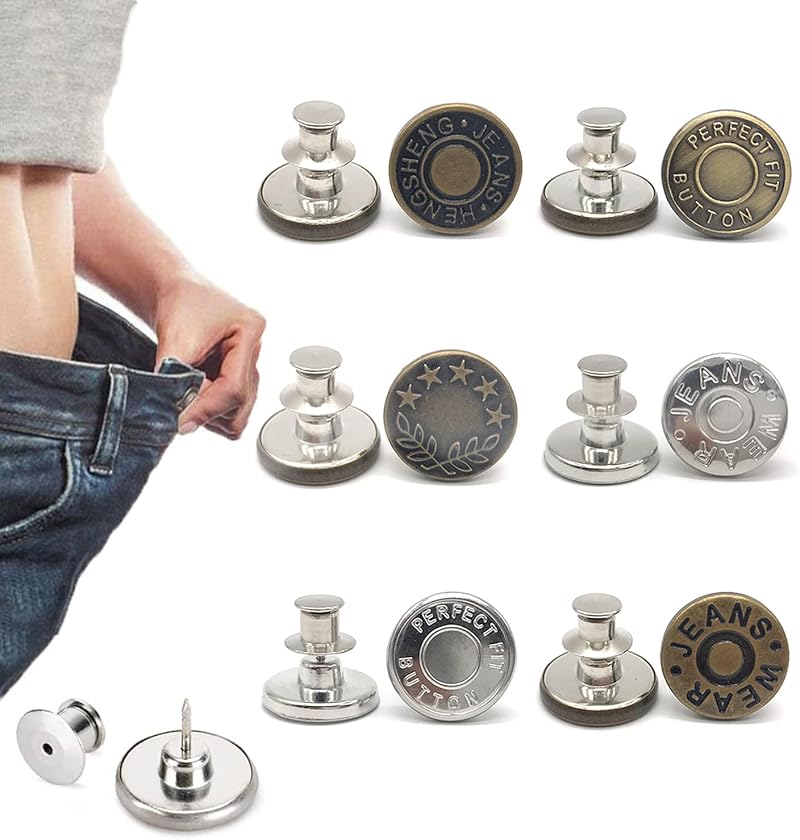 Lohas Select 6 Pcs Jeans Button Pins Adjustable No Sew Instant Fit