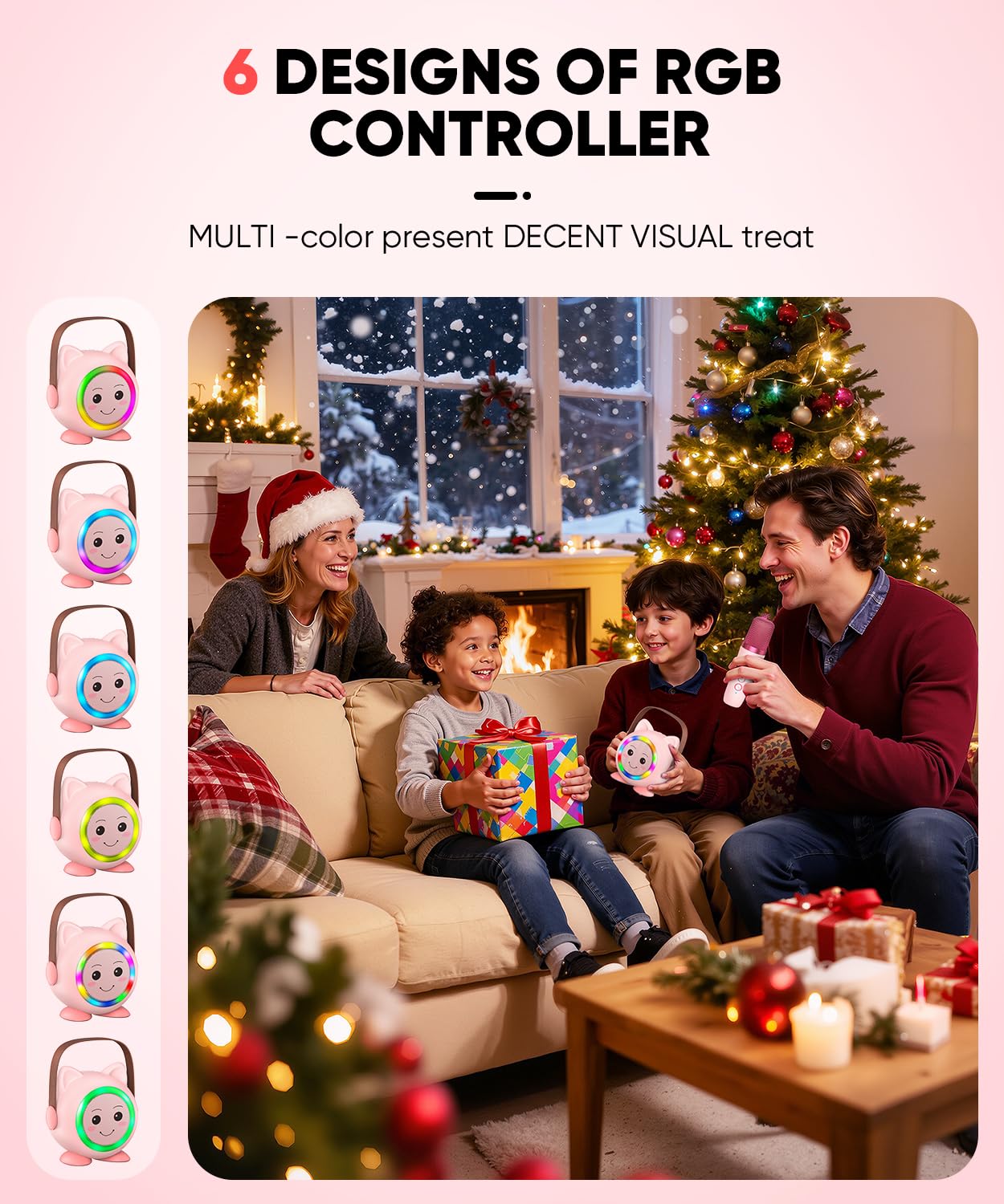 Mini Karaoke Machine Toy for Kids, Portable Karaoke Machine with 2 Wireless Microphone for 4,5,6,7,8,9,10,11,12+ Years Old Christmas Birthday Gifts Girls Boys (Pink)